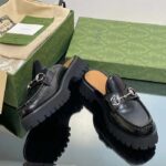 Gucci Women GG Mule Horsebit Black Leather Rubber Lug Sole Flat - Image 9