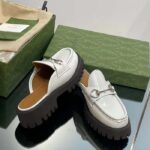 Gucci Women GG Mule Horsebit White Leather Rubber Lug Sole Flat - Image 9
