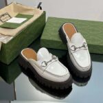 Gucci Women GG Mule Horsebit White Leather Rubber Lug Sole Flat - Image 6