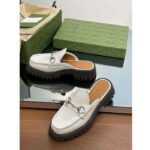 Gucci Women GG Mule Horsebit White Leather Rubber Lug Sole Flat - Image 7