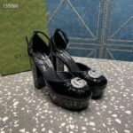 Gucci Women GG Platform Pump Double G Black Patent Leather Crystals High Heel – Bild 2
