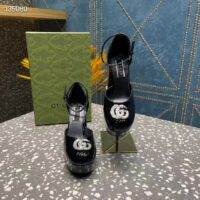 Gucci Women GG Platform Pump Double G Black Patent Leather Crystals High Heel (2)