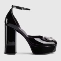 Gucci Women GG Platform Pump Double G Black Patent Leather Crystals High Heel (2)