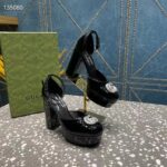 Gucci Women GG Platform Pump Double G Black Patent Leather Crystals High Heel – Bild 6