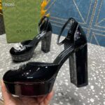 Gucci Women GG Platform Pump Double G Black Patent Leather Crystals High Heel – Bild 9