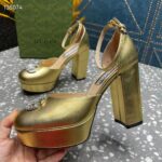 Gucci Women GG Platform Pump Double G Metallic Gold Patent Leather Crystals High Heel - immagine 9
