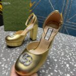 Gucci Women GG Platform Pump Double G Metallic Gold Patent Leather Crystals High Heel - immagine 8