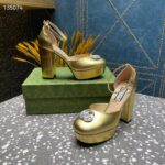 Gucci Women GG Platform Pump Double G Metallic Gold Patent Leather Crystals High Heel - immagine 2