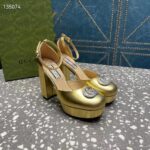Gucci Women GG Platform Pump Double G Metallic Gold Patent Leather Crystals High Heel - immagine 4