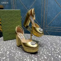 Gucci Women GG Platform Pump Double G Metallic Gold Patent Leather Crystals High Heel (8)