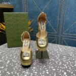Gucci Women GG Platform Pump Double G Metallic Gold Patent Leather Crystals High Heel - immagine 6