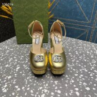 Gucci Women GG Platform Pump Double G Metallic Gold Patent Leather Crystals High Heel (8)