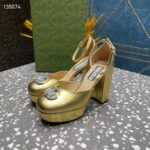 Gucci Women GG Platform Pump Double G Metallic Gold Patent Leather Crystals High Heel - immagine 7