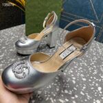 Gucci Women GG Platform Pump Double G Metallic Silver Patent Leather Crystals High Heel - Imagen 9