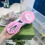 Gucci Women GG Run Sneaker Ivory Pink Suede Interlocking G Bi-Color Rubber Lace-Up Low-Heel - Image 9