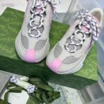 Gucci Women GG Run Sneaker Ivory Pink Suede Interlocking G Bi-Color Rubber Lace-Up Low-Heel - Image 4