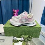 Gucci Women GG Run Sneaker Ivory Pink Suede Interlocking G Bi-Color Rubber Lace-Up Low-Heel - Image 2