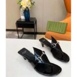 Gucci Women GG Thong Sandal Horsebit Black Leather Interlocking G Mid-Heel - Image 2