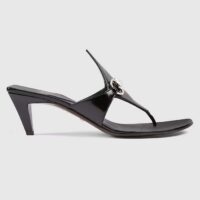 Gucci Women GG Thong Sandal Horsebit Black Leather Interlocking G Mid-Heel (3)