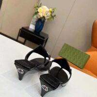 Gucci Women GG Thong Sandal Horsebit Black Leather Interlocking G Mid-Heel (3)