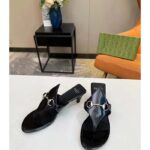 Gucci Women GG Thong Sandal Horsebit Black Leather Interlocking G Mid-Heel - Image 6