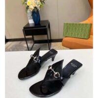Gucci Women GG Thong Sandal Horsebit Black Leather Interlocking G Mid-Heel (3)