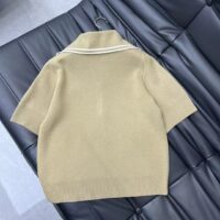 Gucci Women GG Wool Polo Shirt Horsebit Camel Wool Sailor Collar Two Front Pockets Short Sleeves (8)