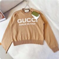 Gucci Women GG Wool Top Gucci Intarsia Camel Wool Crewneck Dropped Shoulder Long Sleeves Rib (2)