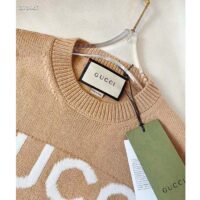 Gucci Women GG Wool Top Gucci Intarsia Camel Wool Crewneck Dropped Shoulder Long Sleeves Rib (2)