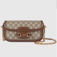 Gucci Women Horsebit 1955 Shoulder Bag Beige Ebony GG Supreme Canvas Brown Leather (2)