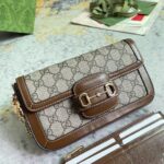 Gucci Women Horsebit 1955 Shoulder Bag Beige Ebony GG Supreme Canvas Brown Leather - Image 3