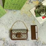 Gucci Women Horsebit 1955 Shoulder Bag Beige Ebony GG Supreme Canvas Brown Leather - Image 6