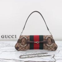 Gucci Women Horsebit Chain Medium Shoulder Bag Beige Ebony Original GG Canvas (10)