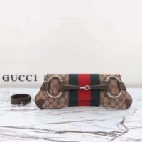 Gucci Women Horsebit Chain Medium Shoulder Bag Beige Ebony Original GG Canvas (10)