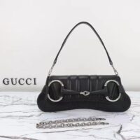 Gucci Women Horsebit Chain Medium Shoulder Bag Black Quilted Leather Maxi Horsebit (5)