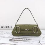 Gucci Women Horsebit Chain Medium Shoulder Bag Green Quilted Leather Maxi Horsebit - Image 3