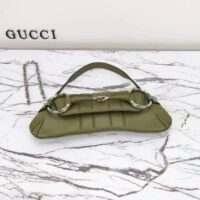 Gucci Women Horsebit Chain Medium Shoulder Bag Silver Green Quilted Leather Maxi Horsebit (13)