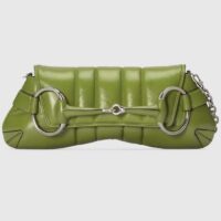 Gucci Women Horsebit Chain Medium Shoulder Bag Green Quilted Leather Maxi Horsebit