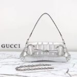 Gucci Women Horsebit Chain Medium Shoulder Bag Silver Metallic Quilted Leather Maxi Horsebit - Image 3