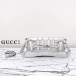 Gucci Women Horsebit Chain Medium Shoulder Bag Silver Metallic Quilted Leather Maxi Horsebit - Image 2