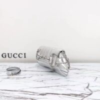 Gucci Women Horsebit Chain Medium Shoulder Bag Silver Metallic Quilted Leather Maxi Horsebit (7)