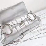Gucci Women Horsebit Chain Medium Shoulder Bag Silver Metallic Quilted Leather Maxi Horsebit - Image 7