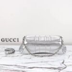 Gucci Women Horsebit Chain Medium Shoulder Bag Silver Metallic Quilted Leather Maxi Horsebit - Image 4