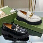 Gucci Women GG Lug Sole Loafer White Leather Interlocking G Chain Rubber Flat - immagine 4