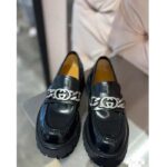 Gucci Women Lug Sole Loafer Black Leather Interlocking G Chain Rubber Flat - Image 3