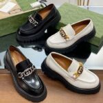 Gucci Women GG Lug Sole Loafer White Leather Interlocking G Chain Rubber Flat - immagine 6