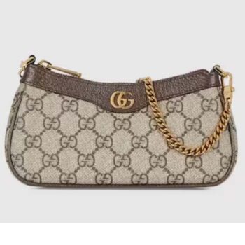 Gucci Women Ophidia Mini Bag Beige Ebony GG Supreme Canvas Double G Top Zip Closure
