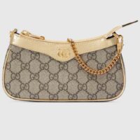 Gucci Women Ophidia Mini Bag Beige Ebony GG Supreme Canvas Metallic Gold Leather Double G (1)