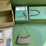 Gucci Women Ophidia Mini Bag Beige Ebony GG Supreme Canvas Metallic Gold Leather Double G - Image 5