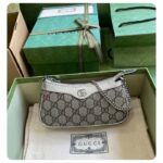 Gucci Women Ophidia Mini Bag Beige Ebony GG Supreme Canvas Metallic Silver Leather Double G – Image 2
